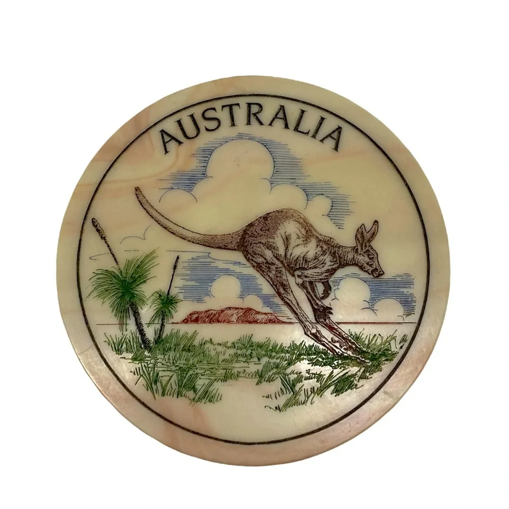Marbcraft Coaster Handcrafted Marble Etched Kangaroo Souvenir Vintage Outback.